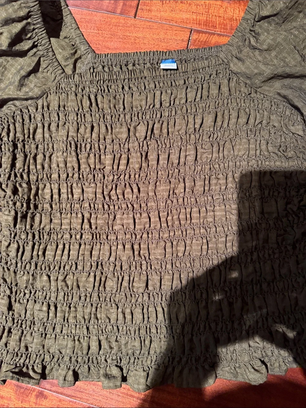 Old Navy Olive Green Smocked Puff Sleeve Top